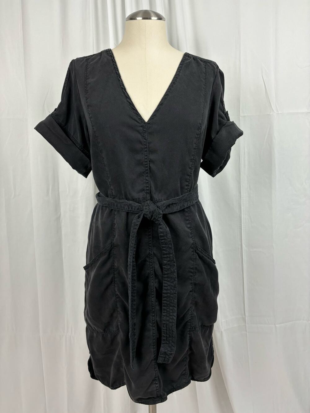 Pilcro Anthroplogie Washed Black V Neck SS Cargo Shirt Dress Size M
